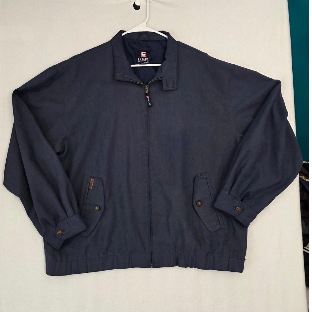 Chaps Ralph Lauren Harrington Jacket Large Navy Blue Poly Nylon Zip Up Preppy